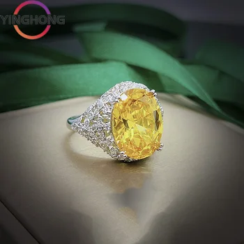 QueXiang S925 Mincový Striebro 2023 Nové dámske Luxusné Šperky Kolo Yellow Diamond Ring Módne Nádherné Výročie Darček