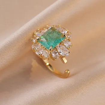 Simulované Emerald Prstene pre Ženy 2023 Nové Módne Zlatá Farba Nastaviteľný Krúžok DOPLNKY, Módne Svadobné Party Príslušenstvo Šperky