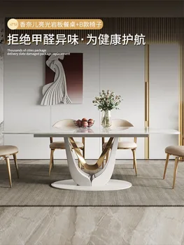 Stôl a stoličky kombinácii taliansky ľahké luxusný biely zdvíhateľnej skladacie moderné veľké obdĺžnikové rock rada jedálenský stôl