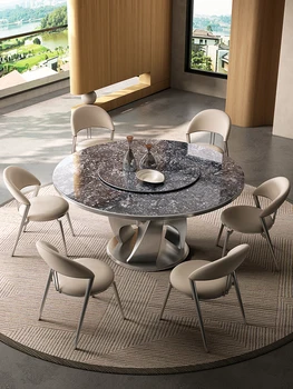 Taliansky rock doska kruhový jedálenský stôl, high-end domáce svetlo luxus s gramofónu, dizajnový jedálenský stôl a stoličky